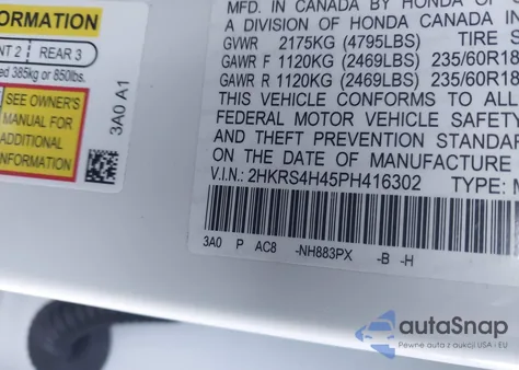 2023 Honda Cr-V Ex Awd z USA, uszkodzony, nr VIN 2HKRS4H45PH416302